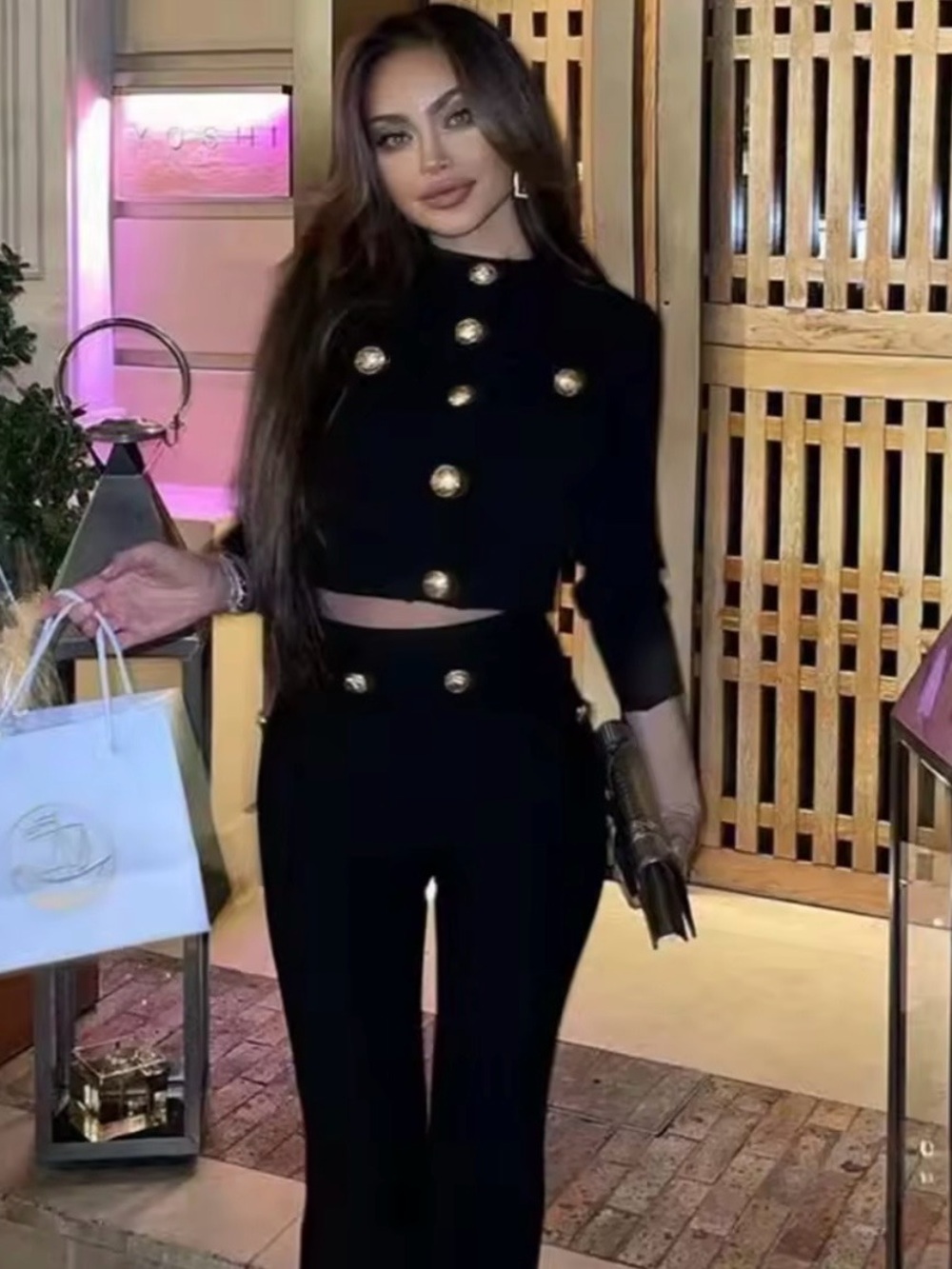 Black Gold Button Two Piece Set XS